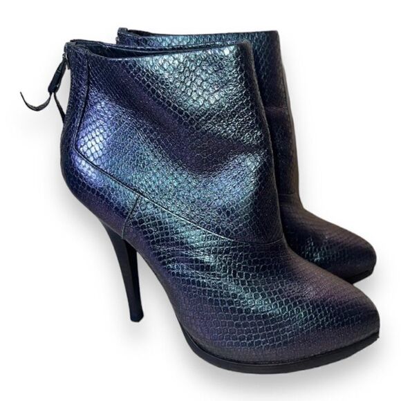 AllSaints Spitelfield Black Iridescent Snakeskin Emboss Leather Booties Women 8 - Picture 4 of 11